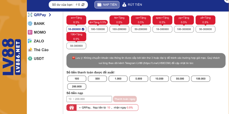 Hướng dẫn nạp và rút tiền